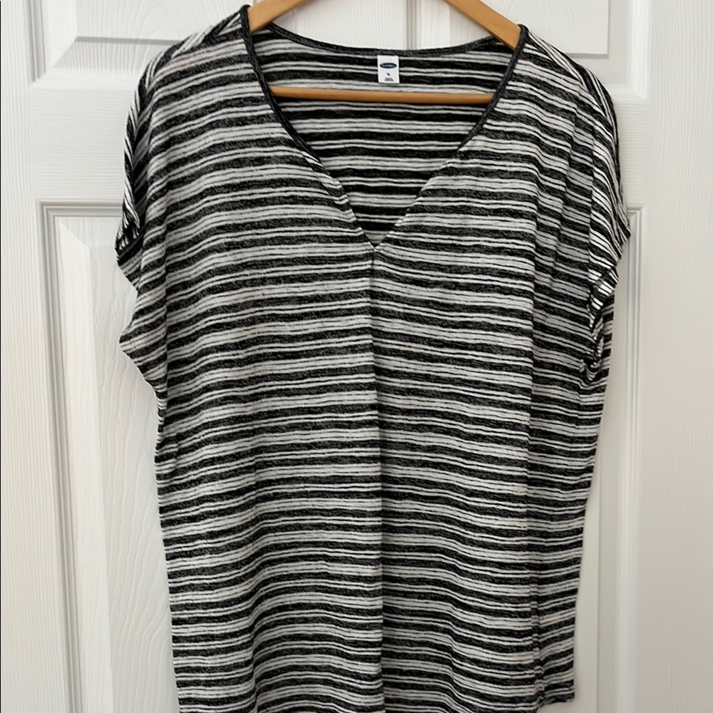 Striped Black and White V-Neck Top